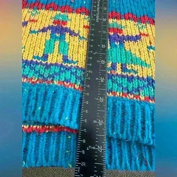 LizSport Womens S Wool Blend Turquoise Henley Long-sleeve Sweater Aztec Western - Picture 8 of 9